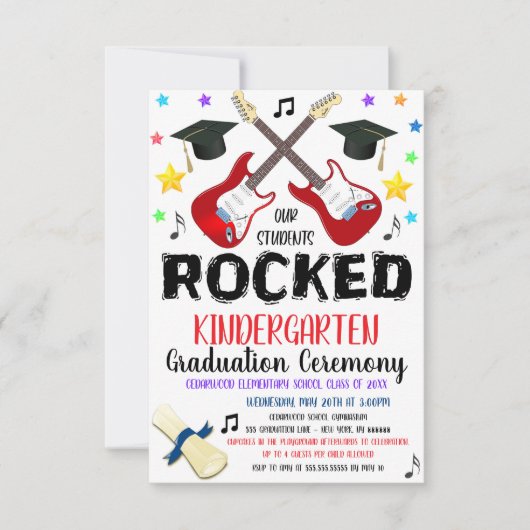 Muziek Rockstar Theme Afstuderen Invitation Kaart (Voorkant)