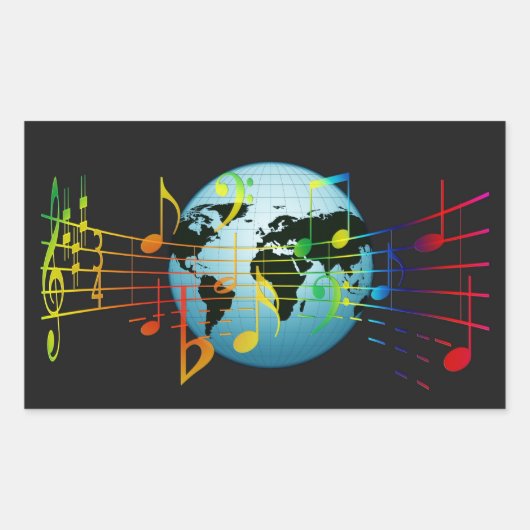Muziek Rond de Wereld Rechthoekige Sticker (Voorkant)