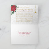 Muziek Rood Wit Poinsettia Ster Kerstmis Feestdagen Kaart (Binnen)