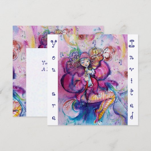 MUZIEK, roze blauw, viltcrème Kaart (Voorkant / Achterkant)