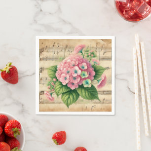 Muziek Roze & Groene Hydrangea Decoupage Servet