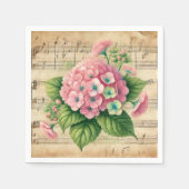  Muziek Roze & Groene Hydrangea Decoupage Servet (Voorkant)