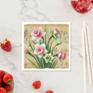 Muziek Roze & Groene narcissen Decoupage Servet