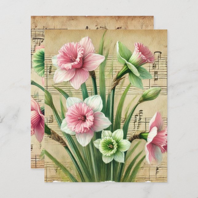  Muziek Roze & Groene narcissen Scrapbook (Voorkant / Achterkant)