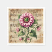  Muziek Roze & Groene Zonnebloemen Decoupage Servet (Voorkant)