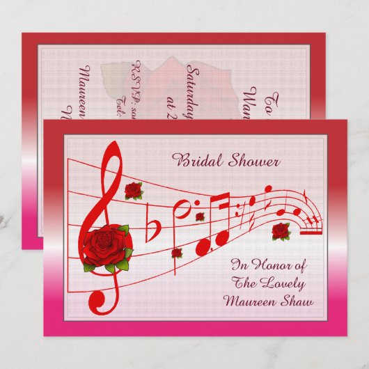 Muziek Rozen Bridal Shower Uitnodiging (Voorkant / Achterkant)