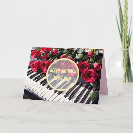 Muziek & Rozen Verjaardag Feestdagen Kaart (Voorkant)