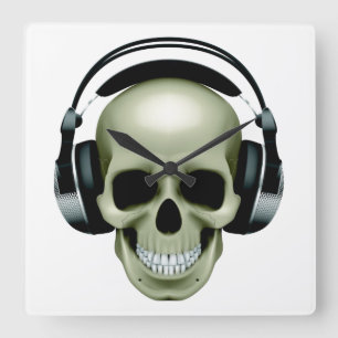 Muziek (schedel/hoofdtelefoon) vierkante klok