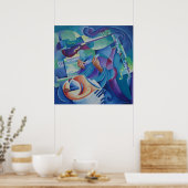 Muziek schilderen - Vierkant in Blauw Klein Poster (Keuken)