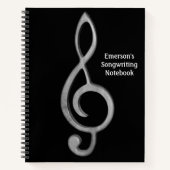 Muziek Songwriting Zwart met Treble Clef Musical Notitieboek (Voorkant)