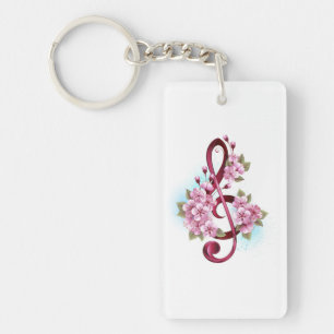 Muziek sopraan sleutelnoten met Sakura bloemen Sleutelhanger