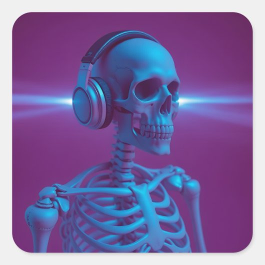 Muziek Sterft Nooit Skelet Vierkante Sticker (Voorkant)