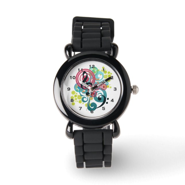 Muziek Swirl Glitter Horloge (Voorkant)