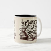 Muziek, thee en boeken tweekleurige koffiemok (Voorkant rechts)