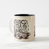 Muziek, thee en boeken tweekleurige koffiemok (Voorkant links)
