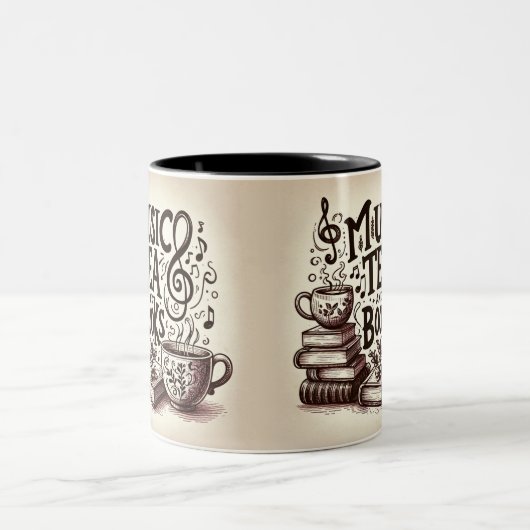 Muziek, thee en boeken tweekleurige koffiemok (Center)