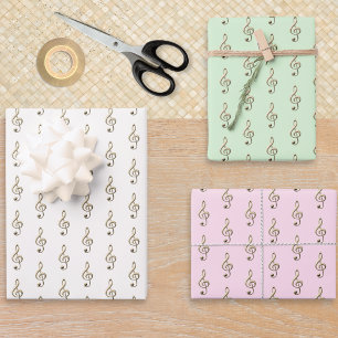 Muziek Thema Crème Groen Roze Set van 3 Sleutels Inpakpapier Vel