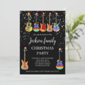 Muziek Thema Gitaar Kerstfeest uitnodiging (Staand voorkant)