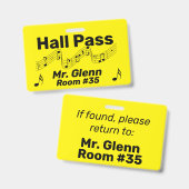 Muziek Thema Hall Pass Badge (Voor- en achterkant)