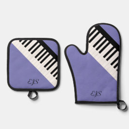 Muziek Thema Lavendel Zwart en Wit Piano Toetsen Ovenwant & Pannenlap Set