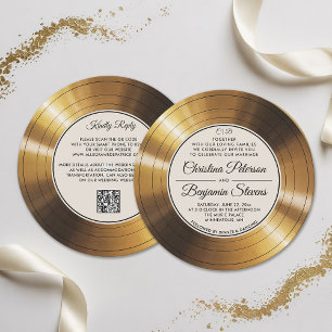 Muziek Thema  LP Vinyl Goud Elegant Huwelijk Kaart