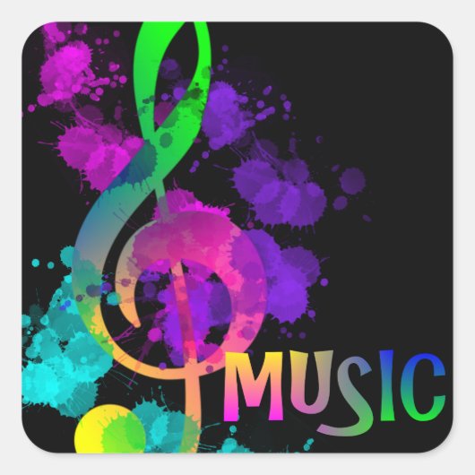 Muziek Thema Rainbow Treble Clef Vierkante Sticker (Voorkant)