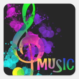 Muziek Thema Rainbow Treble Clef Vierkante Sticker
