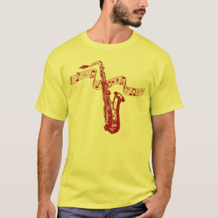 Muziek Thema Rode Saxofoon Rode Noten - T-shirt
