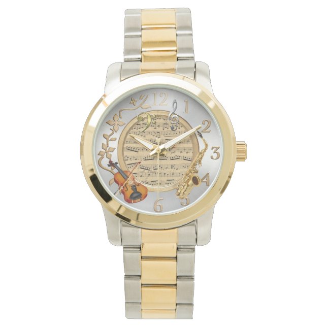 Muziek Thema Two-Tone Armband Watch Horloge (Voorkant)
