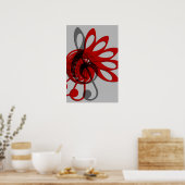 Muziek Treble Clef Abstract in grijs rood en zwart Poster (Keuken)