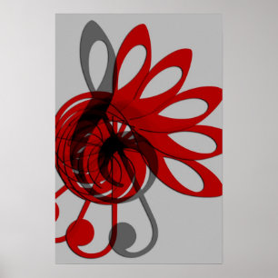 Muziek Treble Clef Abstract in grijs rood en zwart Poster