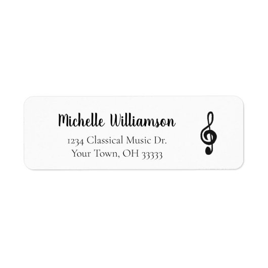Muziek Treble Clef Black White Return-adres Etiket (Voorkant)