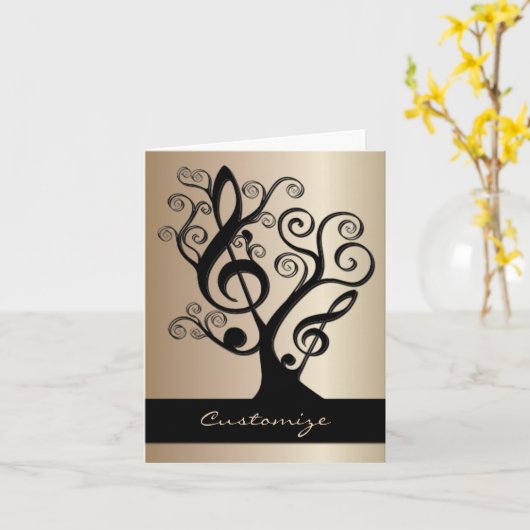Muziek Treble Clef Boomkaart Zwart en Goud Kaart (Gele Bloem)