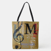 Muziek Treble Clef Note Monogram met kleurnamen Tote Bag (Voorkant)