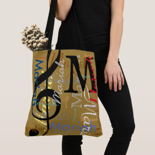 Muziek Treble Clef Note Monogram met kleurnamen Tote Bag