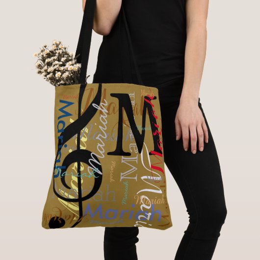Muziek Treble Clef Note Monogram met kleurnamen Tote Bag (Dichtbij)