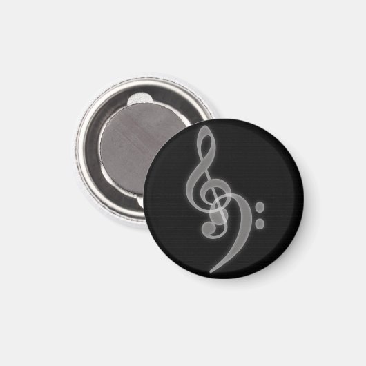 Muziek - Treble en Bass Clef - Round Magnet (Voorkant / Achterkant)
