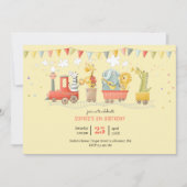 Muziek trein met wilde dieren kinderen verjaardag kaart (Voorkant)