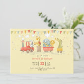 Muziek trein met wilde dieren kinderen verjaardag kaart (Staand voorkant)