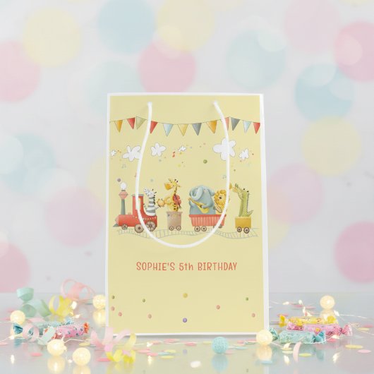 Muziek trein met wilde dieren kinderen verjaardag medium cadeauzakje