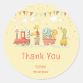 Muziek trein met wilde dieren kinderen verjaardag ronde sticker (Voorkant)