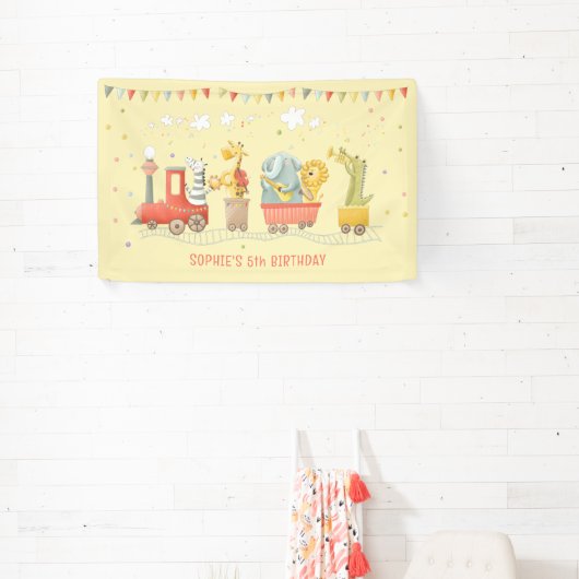 Muziek trein met wilde dieren kinderen verjaardag spandoek (Insitu)