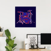muziek, trommel kit rood en blauw poster (Thuiskantoor)