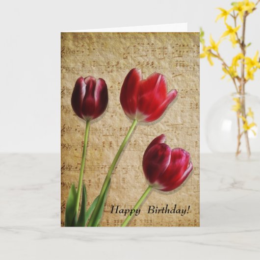 Muziek & Tulpen Verjaardag Kaart (Gele Bloem)