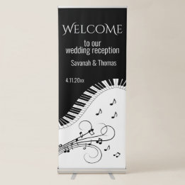 Muziek tussen piano-toetsenbord roll-up banner