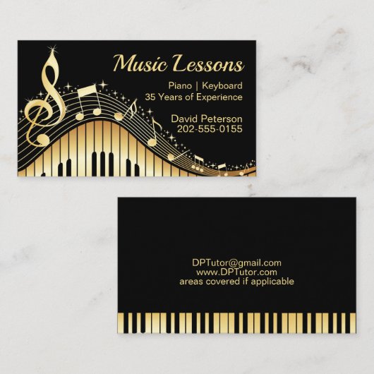 Muziek Tutor Piano Leraar Tuig Visitekaartje (Voorkant / Achterkant)