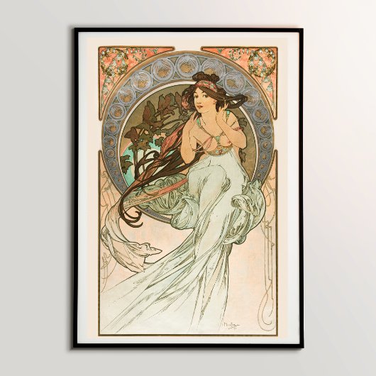 Muziek, uit Les Arts (1898) van Alphonse Mucha Poster