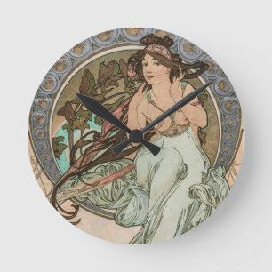  muziek, uit Les Arts, door Alphonse Mucha Ronde Klok