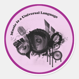Muziek Universele Taal Roze zwart Ronde Sticker