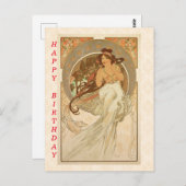 Muziek van Alphonse Mucha, Gelukkig Verjaardag  Briefkaart (Voorkant / Achterkant)